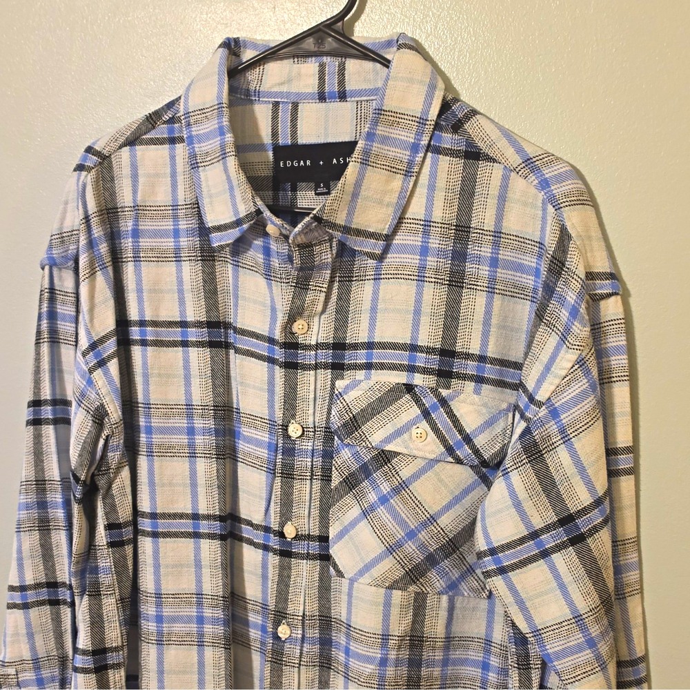 Edgar + Ash Men's Plaid Cotton Flannel LS Button-Up Pockets S Blue/White #148